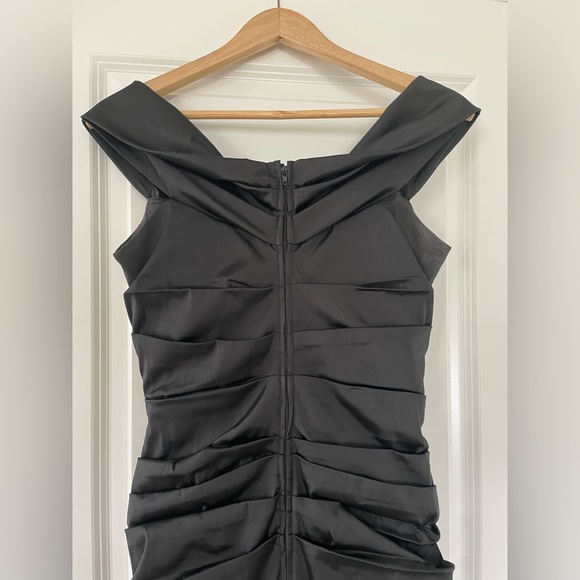 Rickie Freeman For Teri Jon Pleated Off-Shoulder Satin Column Gown - Picture 11 of 15